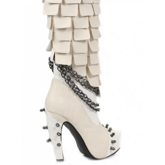 Caymene White Scaled Knee Boot with Spikes - Picture 2 of 4